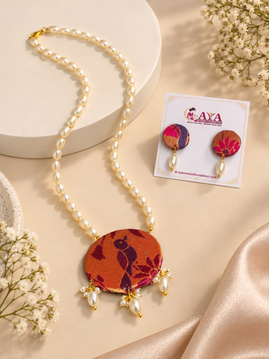 Paithani Pearls necklace & Earrings Set