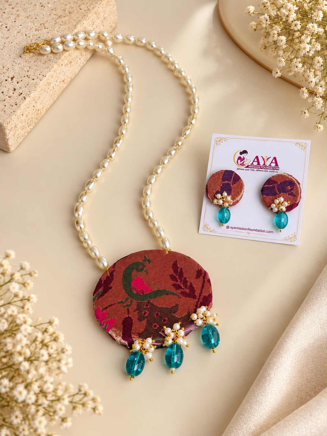 Paithani Pearls necklace & Earrings Set - Image 2
