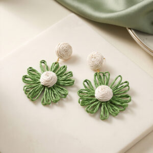 Handmade Green Floral Thread Earrings