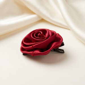 Elegant Red Satin Rose Hair Clip