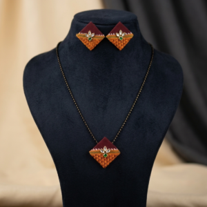 Handcrafted Designer Necklace & Earrings Set – Maroon & Mustard