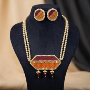 Handcrafted Maharashtrian Pearl Necklace & Earrings Set