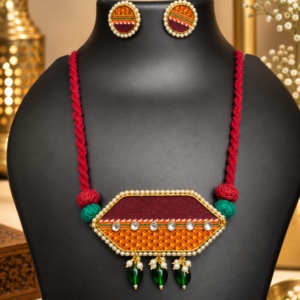 Handmade Fabric Thread & Pearl Necklace Set
