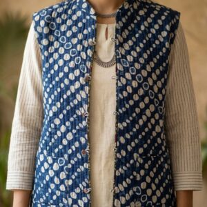 Handmade Reversible Ethnic Jacket – Navy Blue & Green