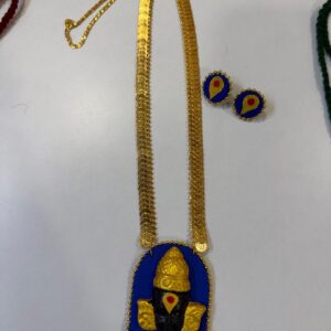 Handcrafted Vitthal Necklace & Earrings Set – Blue & Gold