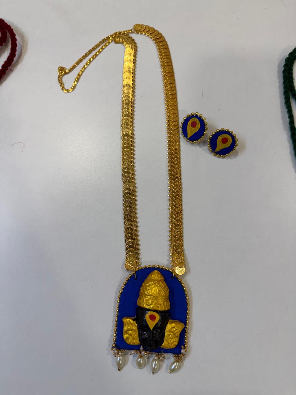 Handcrafted Vitthal Necklace & Earrings Set – Blue & Gold