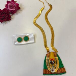 Handcrafted Tulja Bhavani Necklace Set with Earrings-Green