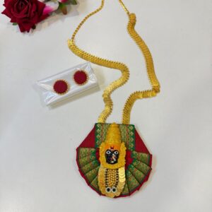 Handcrafted Mahalaxmi Necklace Set with Earrings-Maroon