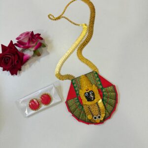 Handcrafted Mahalaxmi Necklace Set with Earrings-Orange