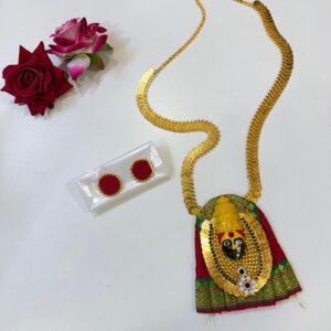 Handcrafted Tulja Bhavani Necklace Set with Earrings-Red