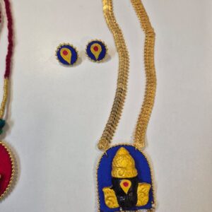 Handcrafted Vitthal Necklace Set with Earrings- Blue