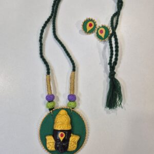 Handcrafted Vitthal Necklace Set with Earrings- Green
