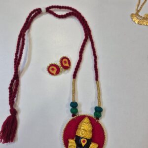 Handcrafted Vitthal Necklace Set with Earrings- Red