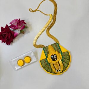 Handcrafted Mahalaxmi Necklace Set with Earrings-Yellow