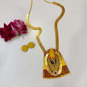 Handcrafted Tulja Bhavani Necklace Set with Earrings-Yellow