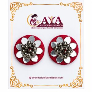 AYA Floral Mirror Fabric Earrings – Red & White Handcrafted Earrings