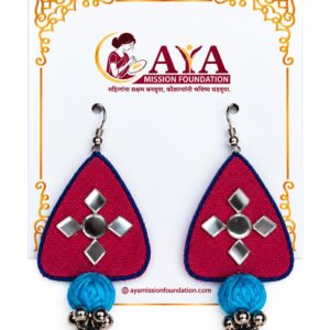 AYA Ruby Blue Mosaic Fabric Earrings – Red & Blue Handcrafted Earrings