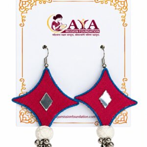 Handcrafted Blue & Red Diamond-Shaped Fabric Earrings