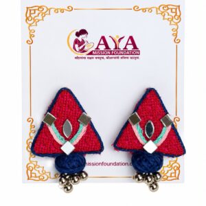 Handcrafted Red & Blue Geometric Fabric Earrings