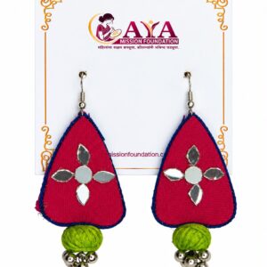 Handcrafted Red & Blue Teardrop Fabric Earrings