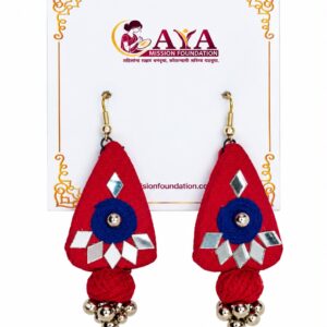 Handcrafted Red & Blue Floral Teardrop Fabric Earrings