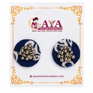 Textile Indigo Earring Round Shaped