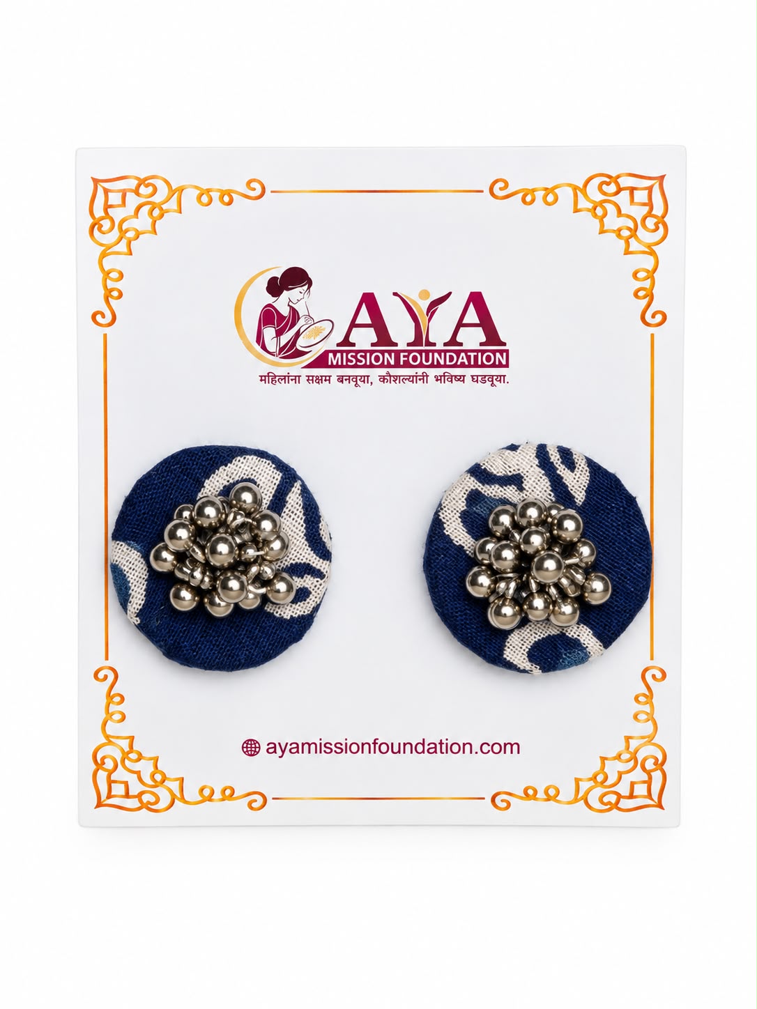 Textile Indigo Earring Round Shaped