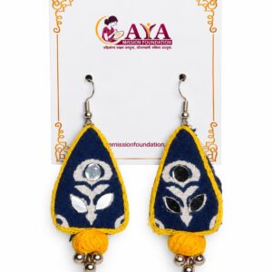 Textile Indigo Earring Almond -Yellow