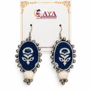 Textile Indigo Earring Oval Shape