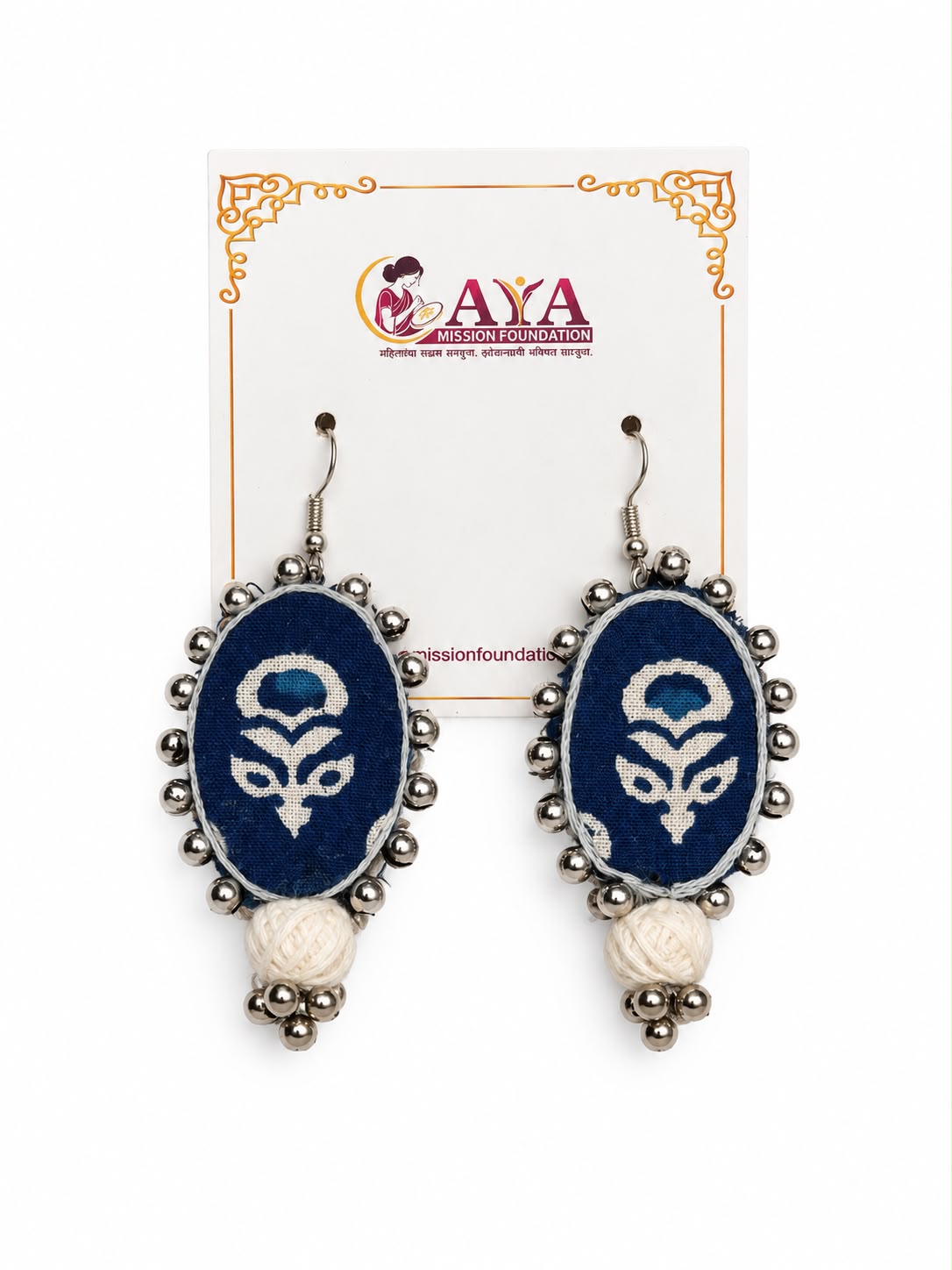 Textile Indigo Earring Oval Shape