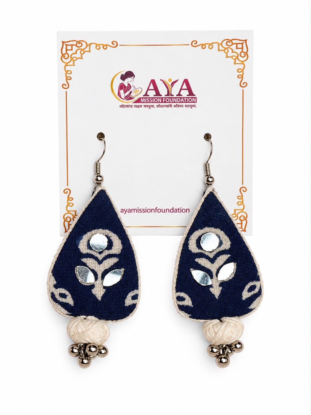 Textile Indigo Earring Almond Shape