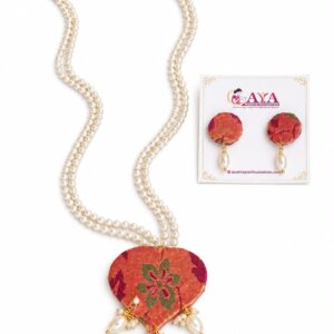 Handcrafted Paithani Moti Necklace Set - Heart Shaped