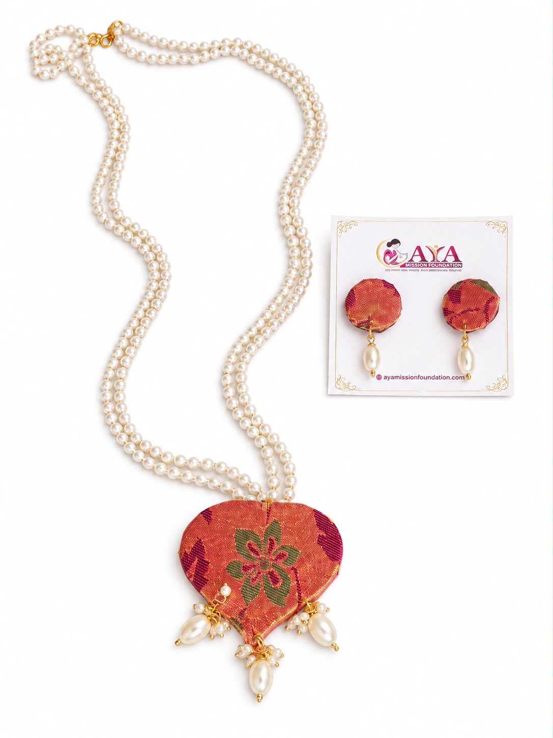Handcrafted Paithani Moti Necklace Set - Heart Shaped